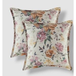 Sky Beige Harper Autumnal Floral Euro Shams 2-Piece Set 26x26 NWT $170 Retail
